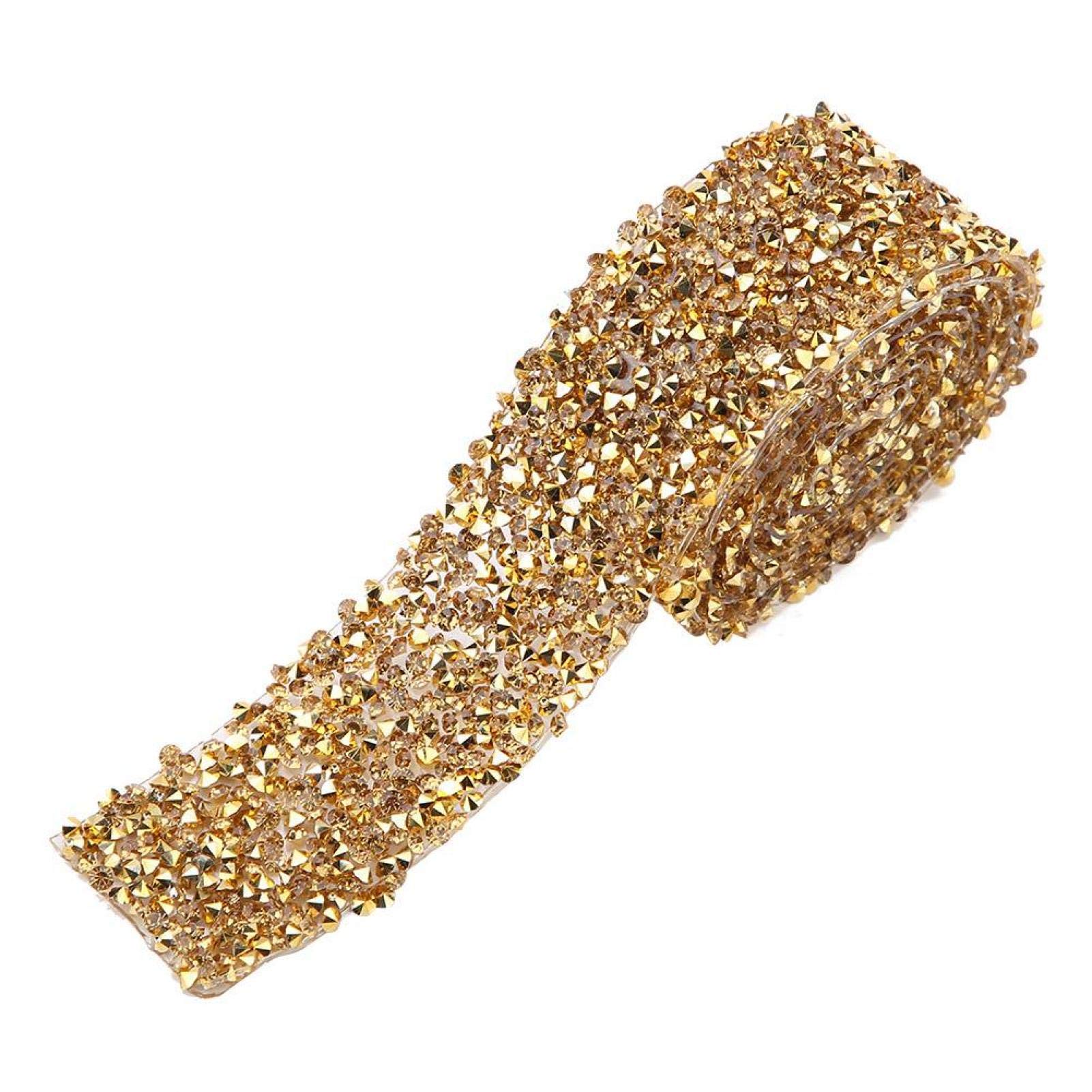 Diamond Mesh Wrap 1yard 30mm Crystal Rhinestone Ribbon Bling Bling Rhinestone Ribbon for Prom Dresses Belt Applique Hair Clip Collar Decoration(Crystal Gold Soil)