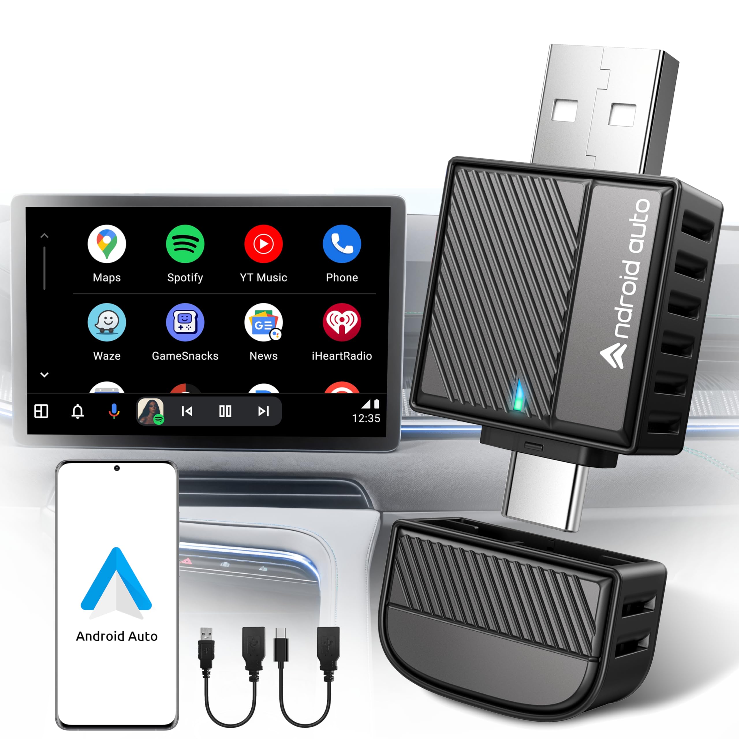 Photo 1 of ByteWave Android Auto Wireless Adapter, 2025 NFC & Bluetooth 5.3 Convert Wired to Wireless Android Auto Car Dongle | No Latency, Dual-Band WiFi, USB-A/Type-C, Plug & Play, Mini | Fits for 2016+ Cars