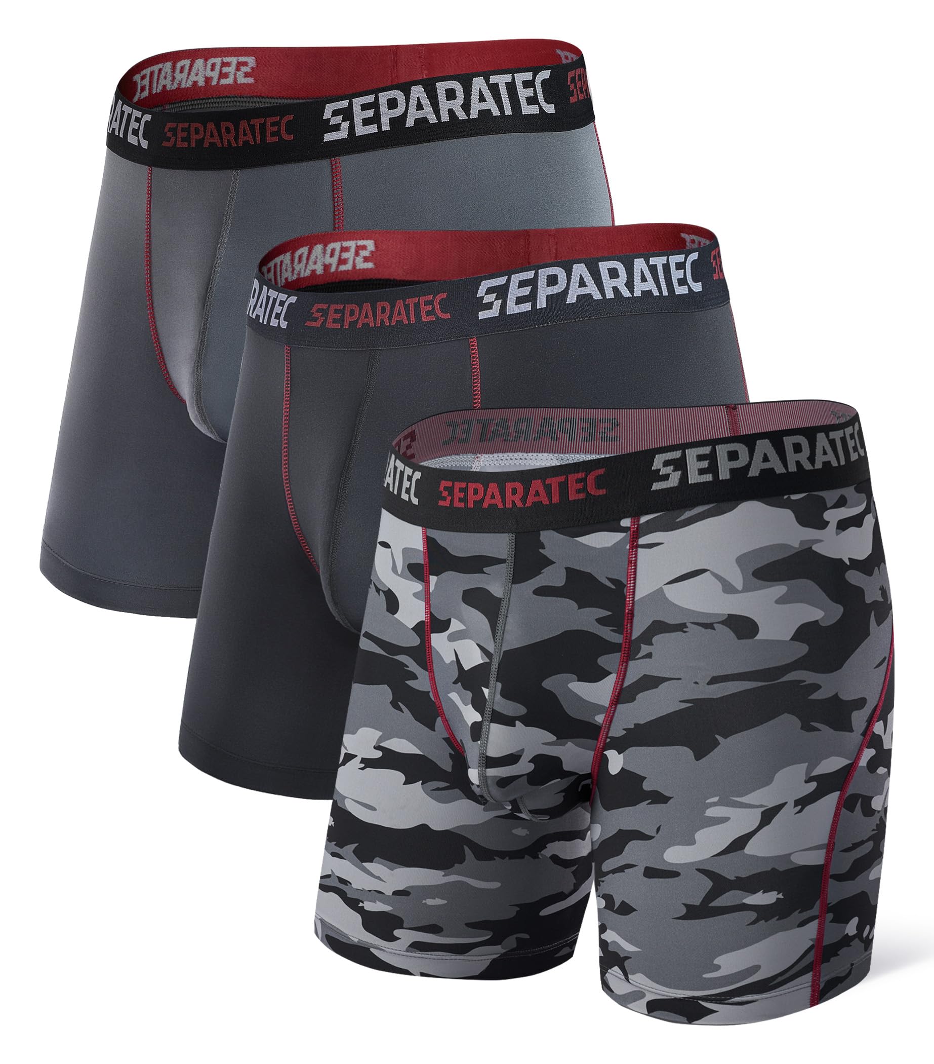 Photo 1 of Separatec Mens Underwear with Pouch for balls Anti Chafing Underwear Men Athletic Sport Performance Long Boxer Briefs 3 Pack(XXL, Dark Gray/Black/Grey Camo)