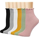 Ginmewrae Womens Ruffle Socks Cute Frilly Ankle Breathable Cotton Warm Soft Casual Crew Socks for Women 6 Pack
