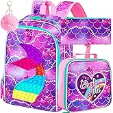AGSDON 3PCS Mermaid Backpack for Girls, 16" Kids Backpacks Water Resistant with Lunch Box, Bookbag for Elementary Preschool