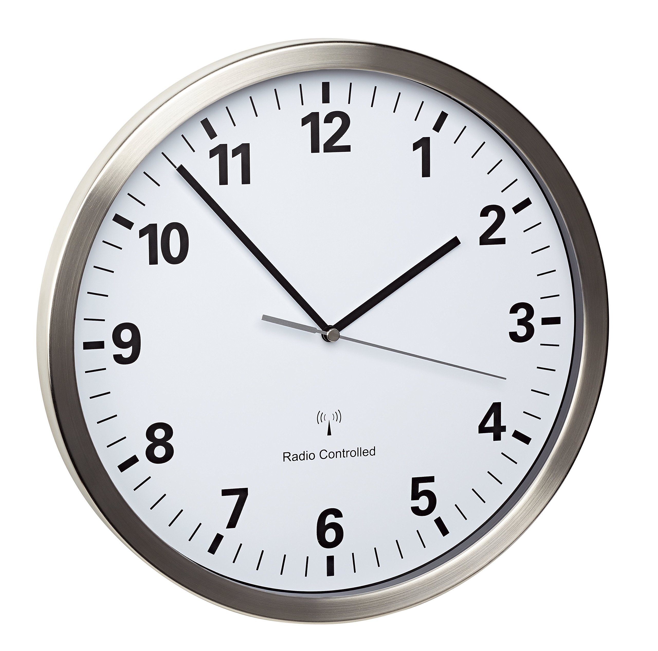 TFA Dostmann Analogue Radio Wall Clock with Stainless Steel Frame, Large, 30 cm Diameter, White, 60.3523