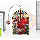 Stained Glass Dragon Bookmark with Charm, Fantasy Transparent Book Mark for Reading, Gothic Window Design Page Marker, Dragon Lovers Gifts Book Accessories for Women Men Kids School Office Supplies