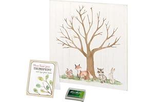 Lillian Rose Woodland Baby Shower Guest Book Alternative with Ink Pad, Cream, 11.75 x 11.75 x 0.375"