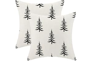 CXMEIFLY Christmas Pillow Covers 18x18 Inch Set of 2 Cream Black Christmas Tree Decor Throw Pillows Winter Xmas Holiday Outdoor Cushion Cases for Couch Bed Decorations