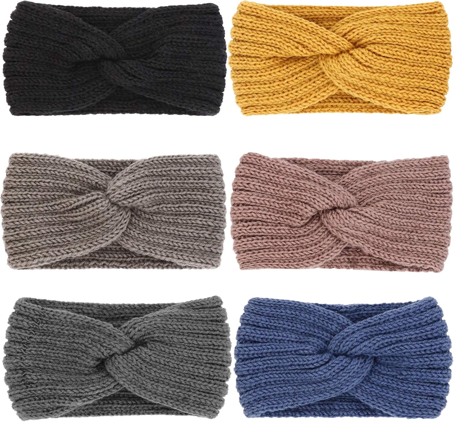 DRESHOW 6 Pieces Women Warm Knitted Headband Winter Ear Warmer Crochet Head Wraps Thick Cable Headband, 6 Pack Set G-2 - Image 3
