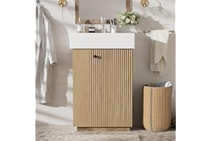 Merax 21.6" Modern Bathroom Vanity with Ceramic Sink, Freestanding Storage Cabinet with Right Side Soft-Close Door & Side Sto