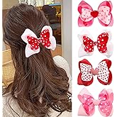 4Pcs Valentines Hair Clips Big Bow Hairpins Red Heart Designs Barrettes Cute Bow-Tie Hair Claw Clip Cute Love Headpiece Double Layer Bows Alligator Clip for Women Holiday Hair Decoration Accessories