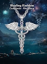 CELESTIA Silver Caduceus 7 Chakra Necklace for