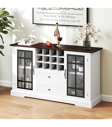 White Wine Rack Liquor Cabinet Bar For Home, Rustic Home Bar