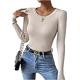 SHENHE Women's Crew Neck Ribbed Knit Sweater Lightweight Fall Basic Fitted Sweater Pullover