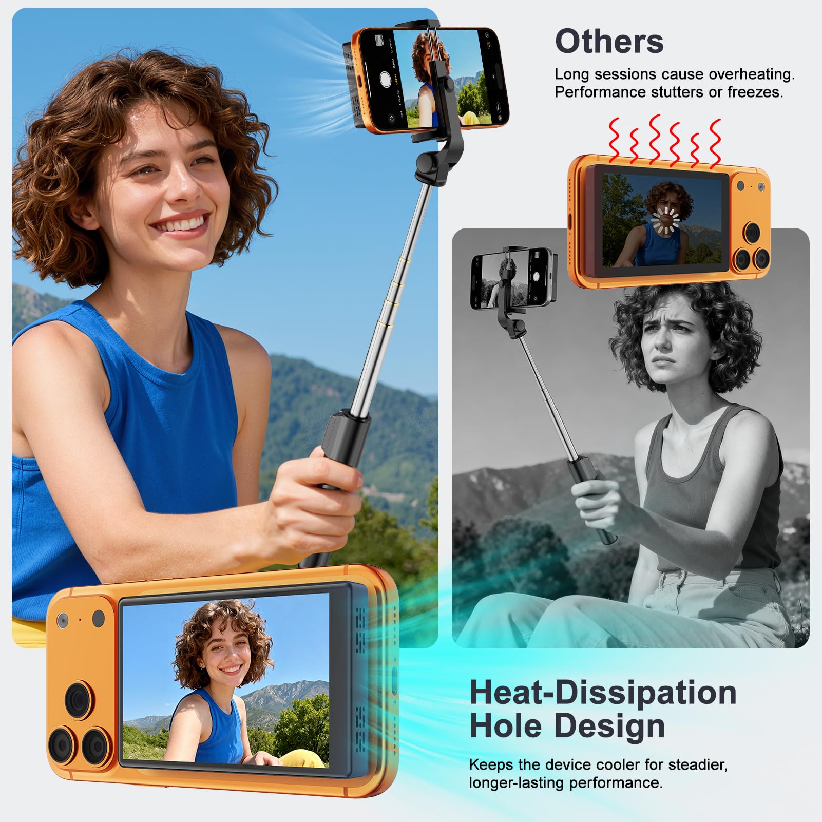 RRWKJ Vlog Screen Selfie Monitor,Wireless Mini Monitor for iPhone/Android Rear Camera with Magnetic Phone Clip Mount,Phone Rear Camera for Selfie Vlog Live Streaming on TikTok,YouTube,Instagram（Black）