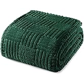 Whale Flotilla Lightweight Fleece Queen Size Blanket for Bed, Fuzzy Soft Blankets with Decorative Jacquard Pattern for All Season, Warm and Fluffy, 90x90 Inch, Emerald Green