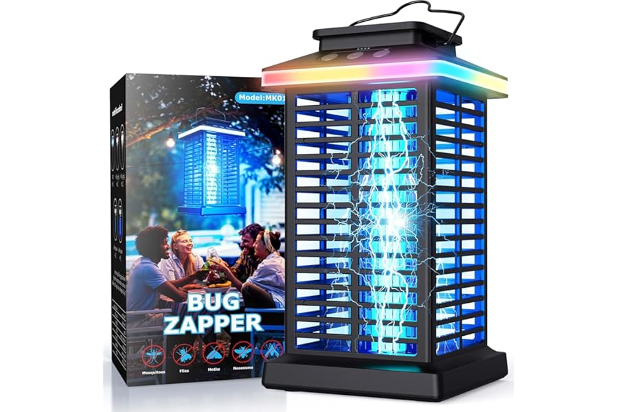 Bug Zapper Outdoor, Mosquito Zapper 3 in 1 Rechargeable Bug Zapper Outdoor with 5000mAh Battery & LED Night Light, 4000V Electric Fly Zapper for Outside,Patio,Backyard,Garden Black