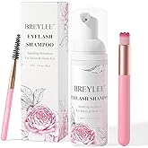BREYLEE Eyelash Cleanser, Shampoo Foam & Brushes Eyelid Cleanser for Makeup Remover Paraben & Sulfate Free for Salon and Home