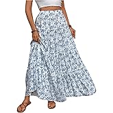 MakeMeChic Women's Plaid Maxi Skirts A Line Ruffle Tiered Layer Y2K Flowy Casual Long Skirts