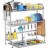 HOWDIA Stainless Steel 2-Tier Over The Sink Dish Drying Rack with Utensil Holder, Large, for Kitchen Counter