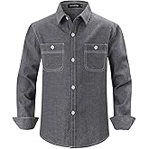 Spring&Gege Boys' Long Sleeve Chambray Shirt Casual Cotton Woven Button Down Shirt with Two Pockets
