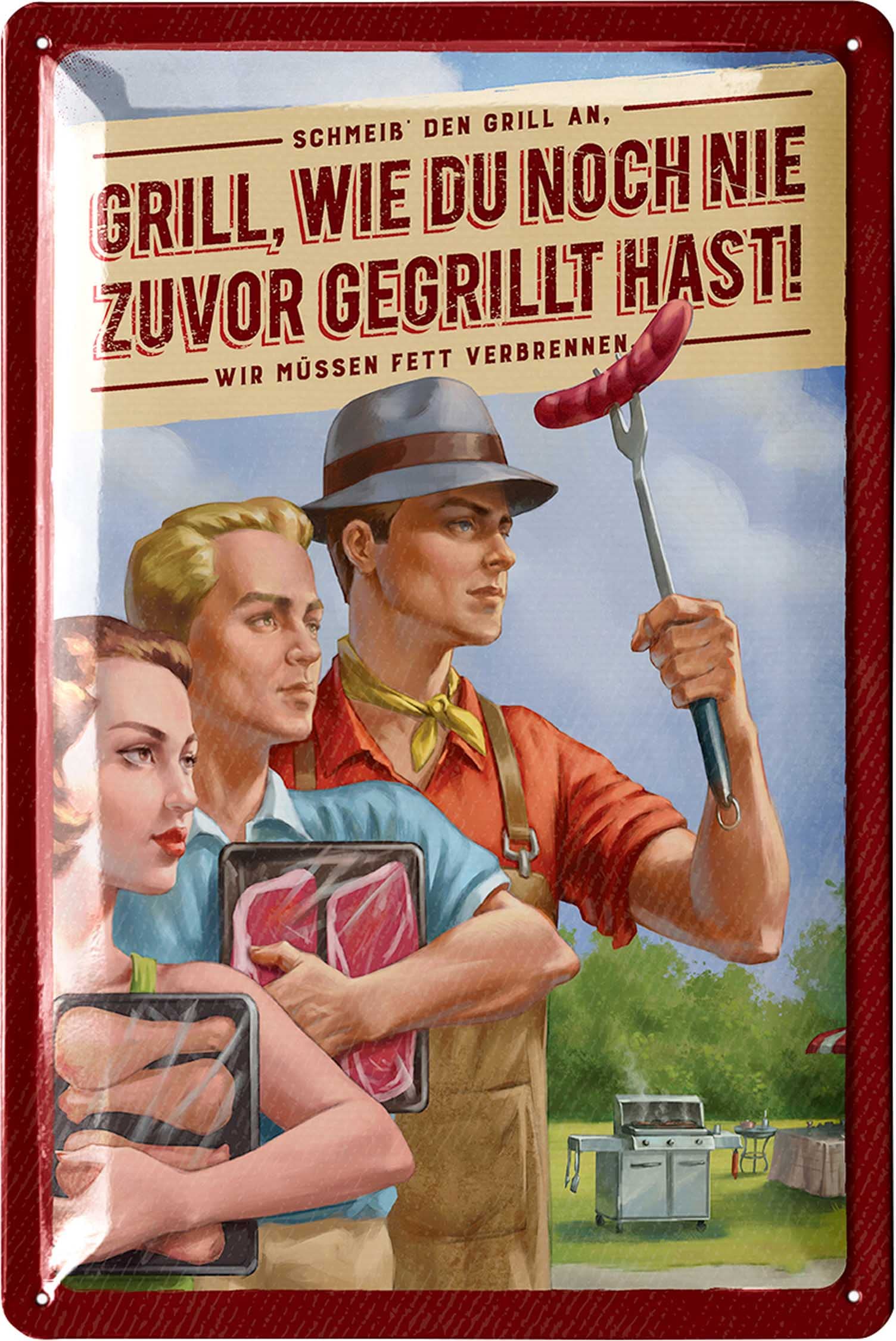 LANOLU Retro Tin Signs Grill Like Never Before - BBQ Grill Retro Decoration, Barbecue Sign Garden, Dad's Grill Sign - Vintage Metal Signs with Sayings 20 x 30 cm