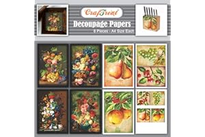 CrafTreat Fruit Decoupage Paper for Crafts - Painted Bouquets and Fruits - Size: A4 (8.3 x 11.7 Inch) 8 Pcs - Apple Decoupage Paper for Scrapbooking - Flower Decoupage Paper for Furniture