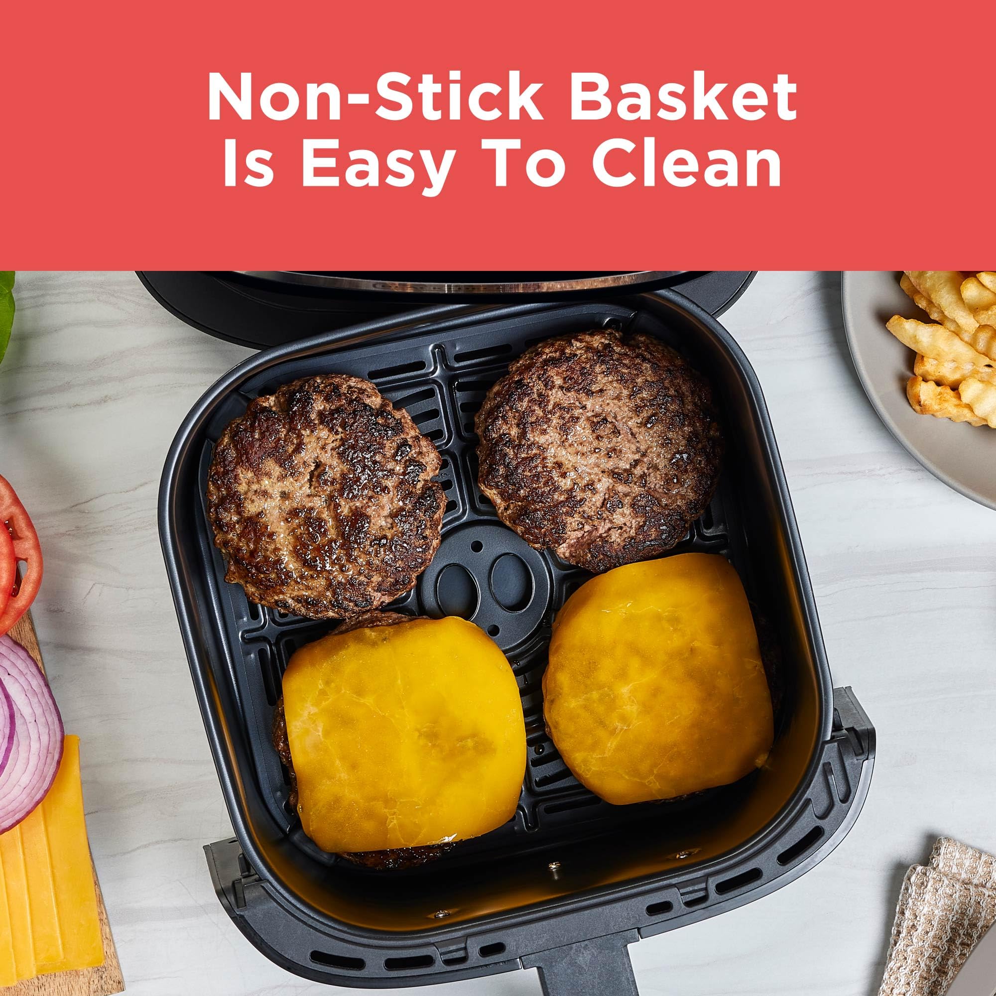 Freidora de aire BLACK+DECKER Purifry de 6 cuartos, sabor crujiente y frito sin grasa, además de hornear, deshidratar y mantener los alimentos calientes, pantalla táctil digital y apagado automático