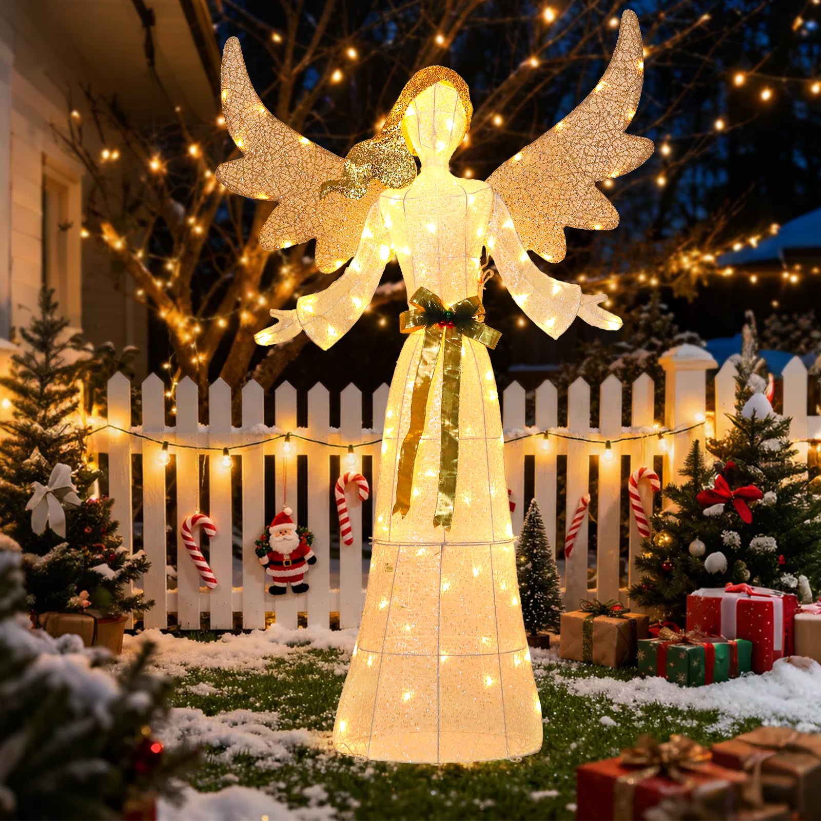 Photo 1 of **HAS GLITTER** Chonsun Outdoor Christmas Decorations Christmas Angel Lights with LED Warm Lights 5.6FT Outdoor Lighted Holiday Displays for Yard Lawn Porch Garden Living Room Bedroom Indoor Outsite