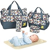 Moclever 5PCS Diaper Bag Tote Set for Baby Essentials – Large Baby Bags for Mom, Waterproof Maternity Bags with Bottle Bag, Food Bag & Changing Pad (Gray)