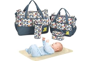 Moclever 5PCS Diaper Bag Tote Set for Baby Essentials – Large Baby Bags for Mom, Waterproof Maternity Bags with Bottle Bag, Food Bag & Changing Pad (Gray)