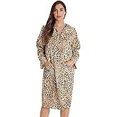 Dreamcrest Women’s Snap-Front House Coat Flannel Duster Robe with Pockets