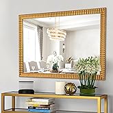 Chende 27" x 39" Living Room Gold Decorative Mirror with 3D Wood Frame, Modern Rectangular Bathroom Mirror with Crystal Clear Reflection Glass for Dressing Room, Horizontal/Vertical Hanging