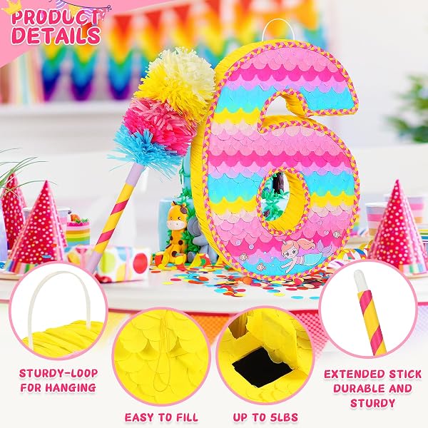 NUMBER 5 PINATA FOR BIRTHDAY PARTY DECORATIONS, UNICORN MERMAID THEME PINK PIÑATA GAMES TOY (5TH)