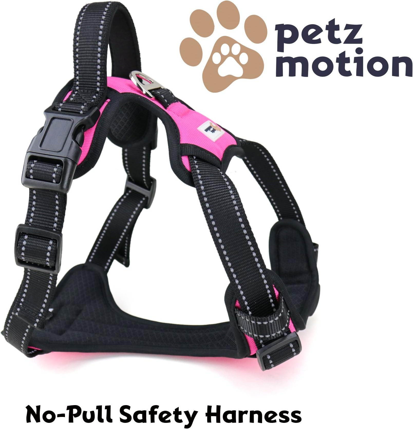 Petzmotion No-Pull Safety Dog Harness, Adjustable Reflective Outdoor Pet Vest with Handle, Durable Breathable Material (M - Medium, Pink)