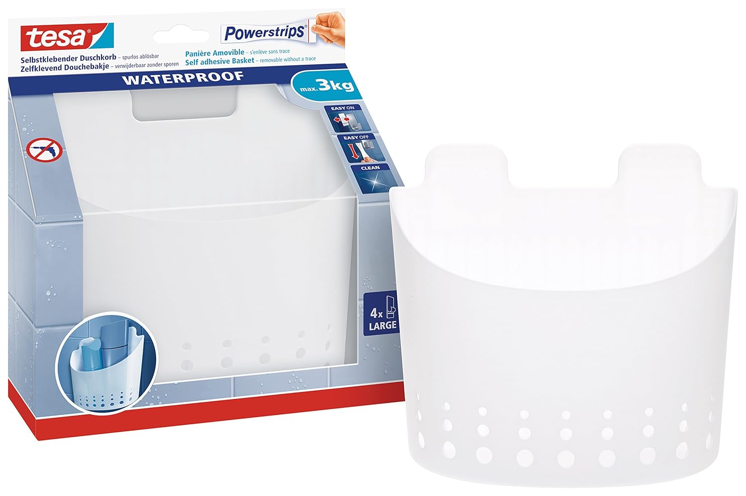 tesa UK Powerstrips Large Waterproof SelfAdhesive and Removable Basket