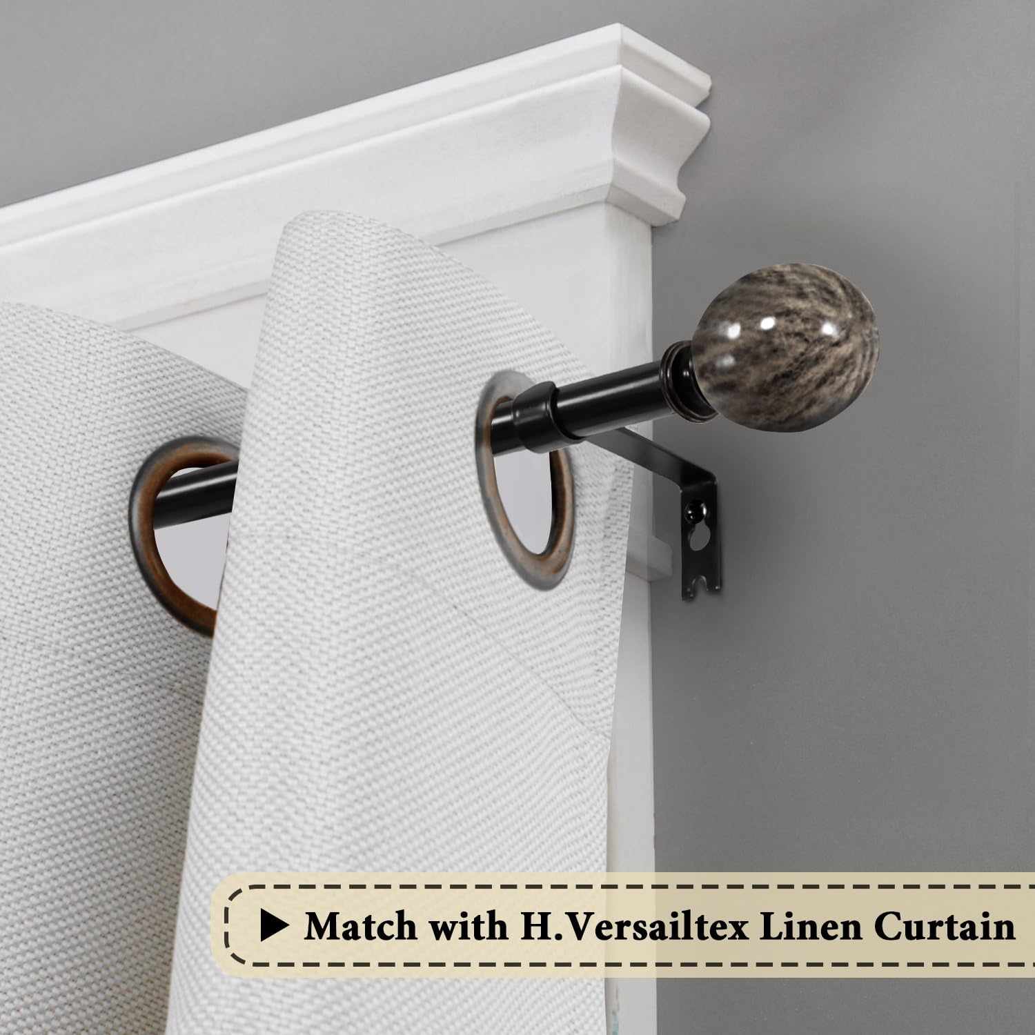 H.VERSAILTEX Window Treatment Single Rod Set, Marble Ball Decorative Curtain Drapery Hardware, Adjustable Length from 28 to 48-Inch,3/4 Inch Diameter: Home & Kitchen