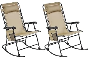 Yaheetech 26in Rocking Chair Outdoor Zero Gravity Folding Chairs Rocking Chairs Foldable Outdoor Lounge Chair for Outside Lawn with Cupholder/Pillow Ergonomic Design for Rest, Set of 2