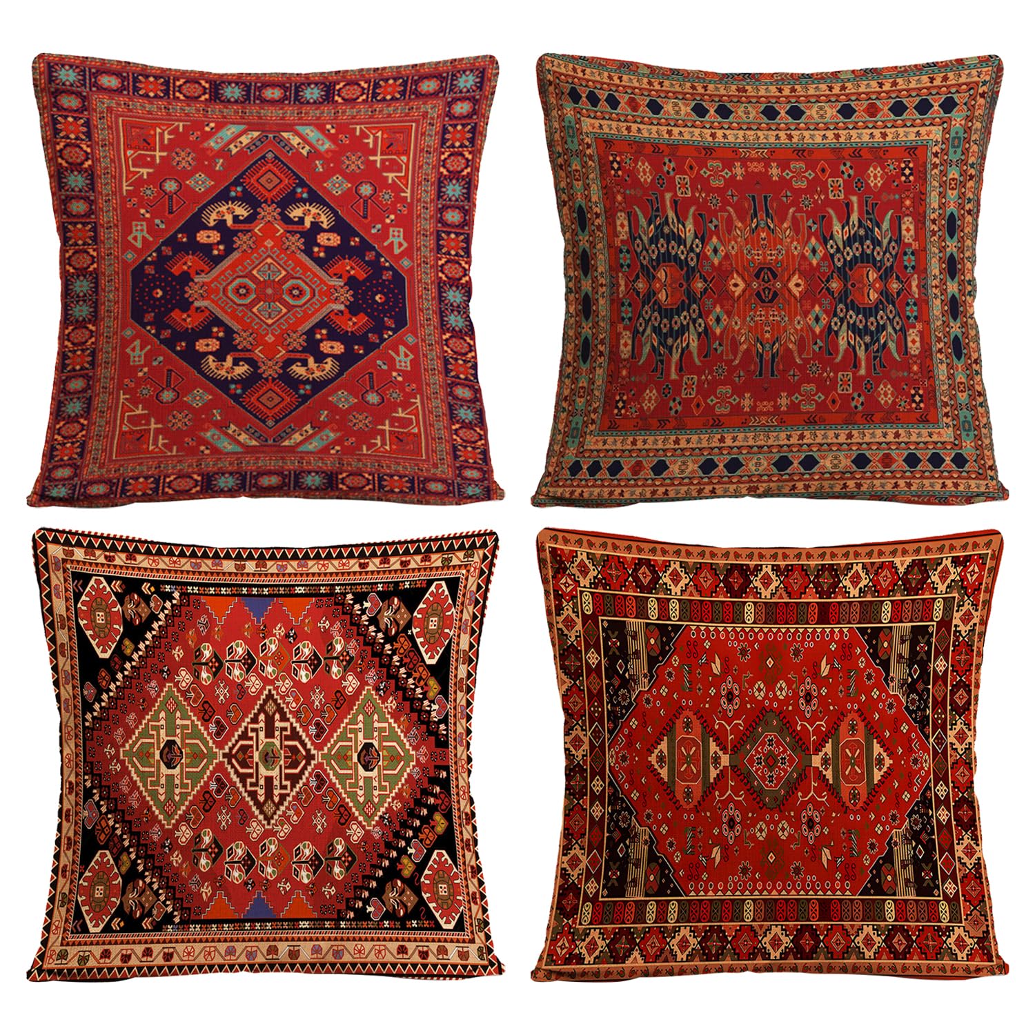 USHXVG 4 Pieces of Retro Pattern Pillow Covers, Linen Cushion Covers, Painted Pattern Cushion Covers, Sofa Pillow Covers, Living Room Decorative Pillow Covers (Pillow Core Not Included)