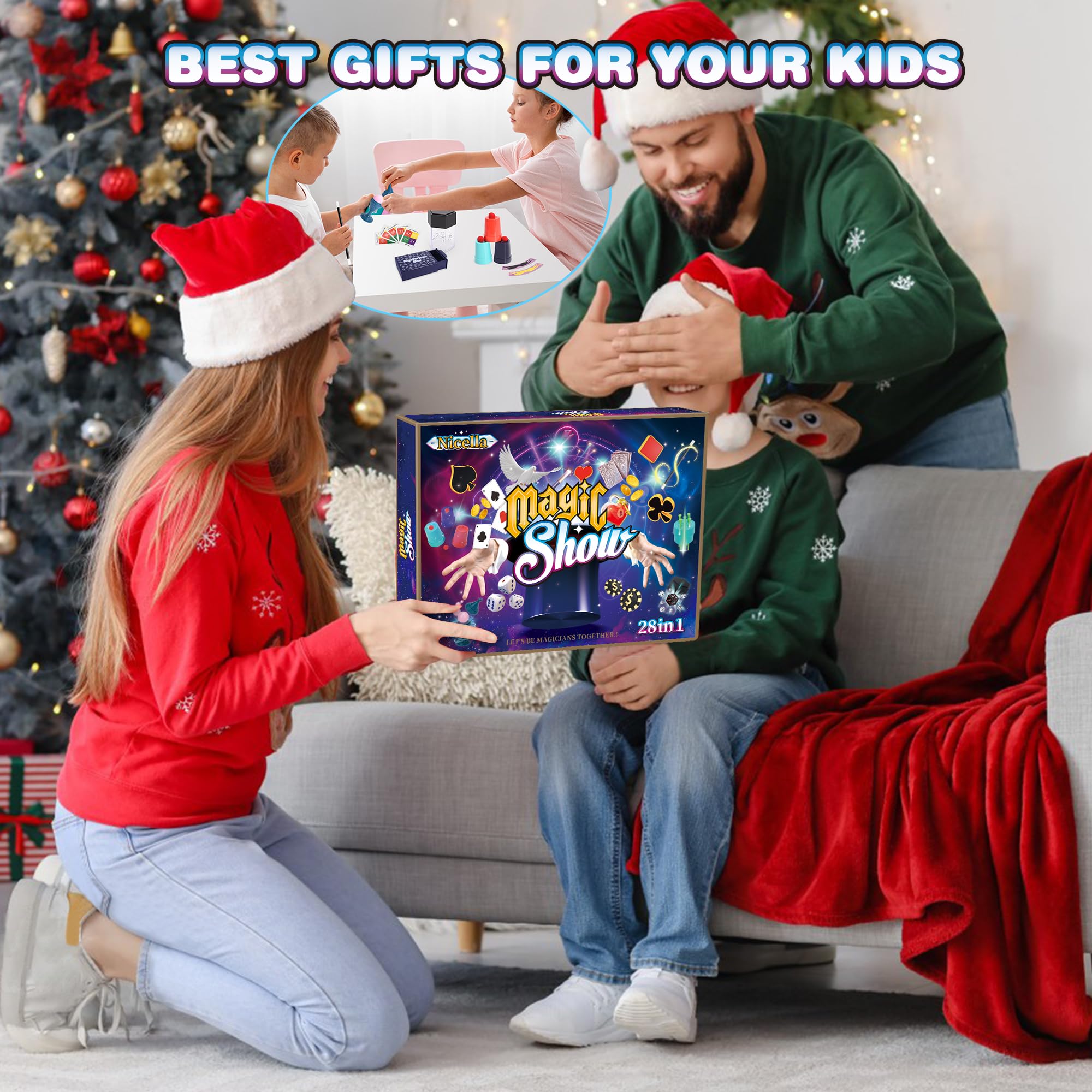 Nicella Magic Kit - 200+Magic Tricks for Kids Age 6-8, Magic Set with Manual and Video for Beginners and Kids, Christmas Halloween Birthday Gifts Toys for Ages 6 7 8 9 10 11 12 Years Old Boys Girls