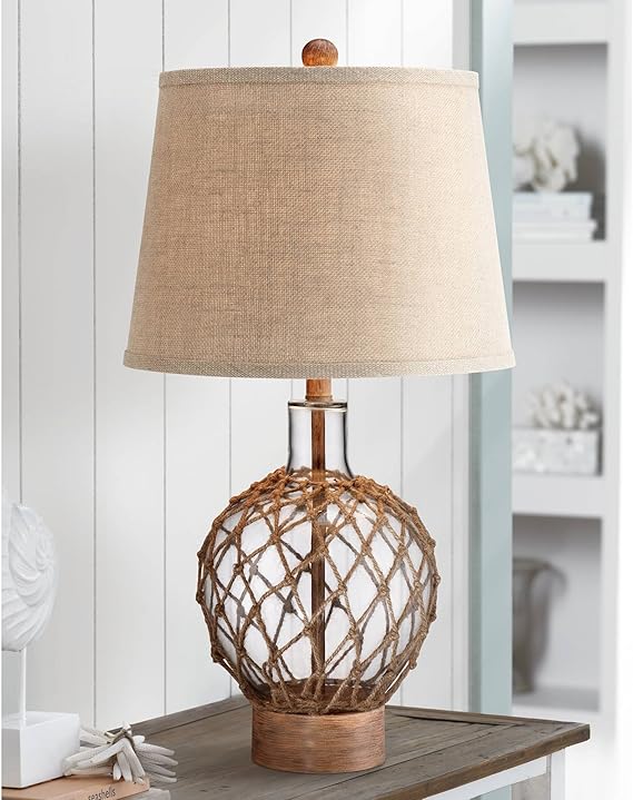 rope and sea glass table lamp