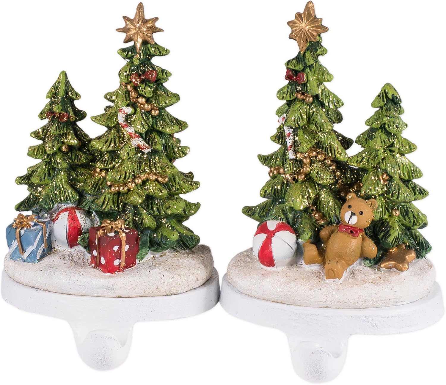 Transpac Imports Glittered Christmas Tree Stocking Holder, Set of 2