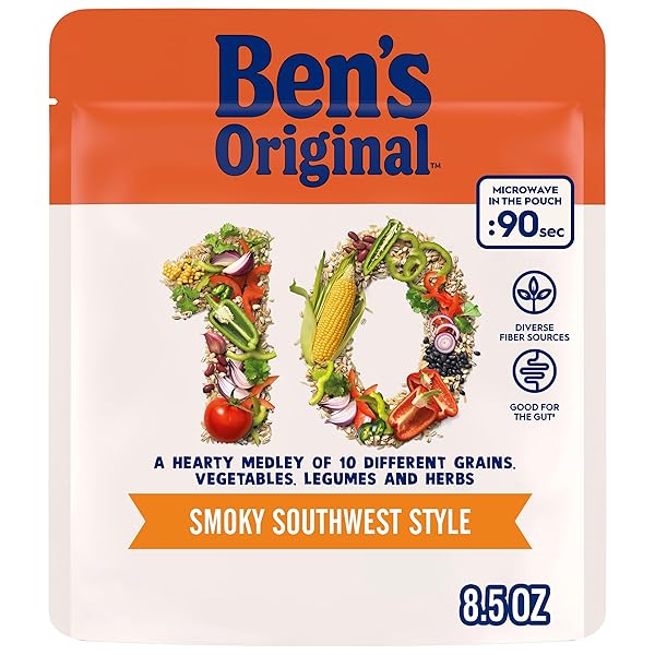 BEN’S ORIGINAL 10 MEDLEY SMOKY SOUTHWEST, HEARTY MEDLEY OF GRAINS, VEGETABLES, LEGUMES AND HERBS, SIDE DISH, 8.5 OZ POUCH