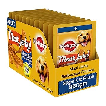 Pedigre Meat Jerky Adult Dog Treat, Barbecued Chicken, 12 Packs (12 X 80g)
