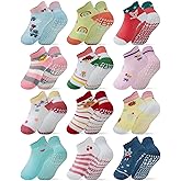 RATIVE Anti Slip Toddler Ankle Socks with Grips Non Skid Cotton Baby Socks for Boys & Girls