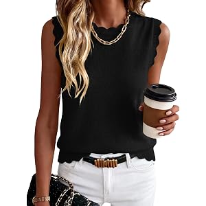ANRABESS Women's Sleeveless Scallop Knit Sweater Vest | Tank Tops, Soft Blend, Crew Neck Pullover, Wavy Hem, Regular Fit, Pre