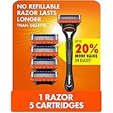 Gillette Fusion5 Razor for Men, 1 Gillette Razor Handle, 5 Razor Blade Refills, with Lubrastrip, for a Close Shave