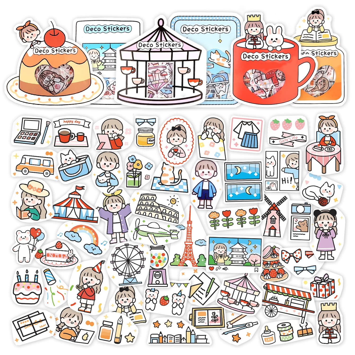 Mayplous Decorative Sticker Collection - 6 Pack Assorted Washi Stickers for Planners, Journals & Scrapbooking | Adhesive Embellishments for Diaries, Albums & DIY Crafts (Beauty)