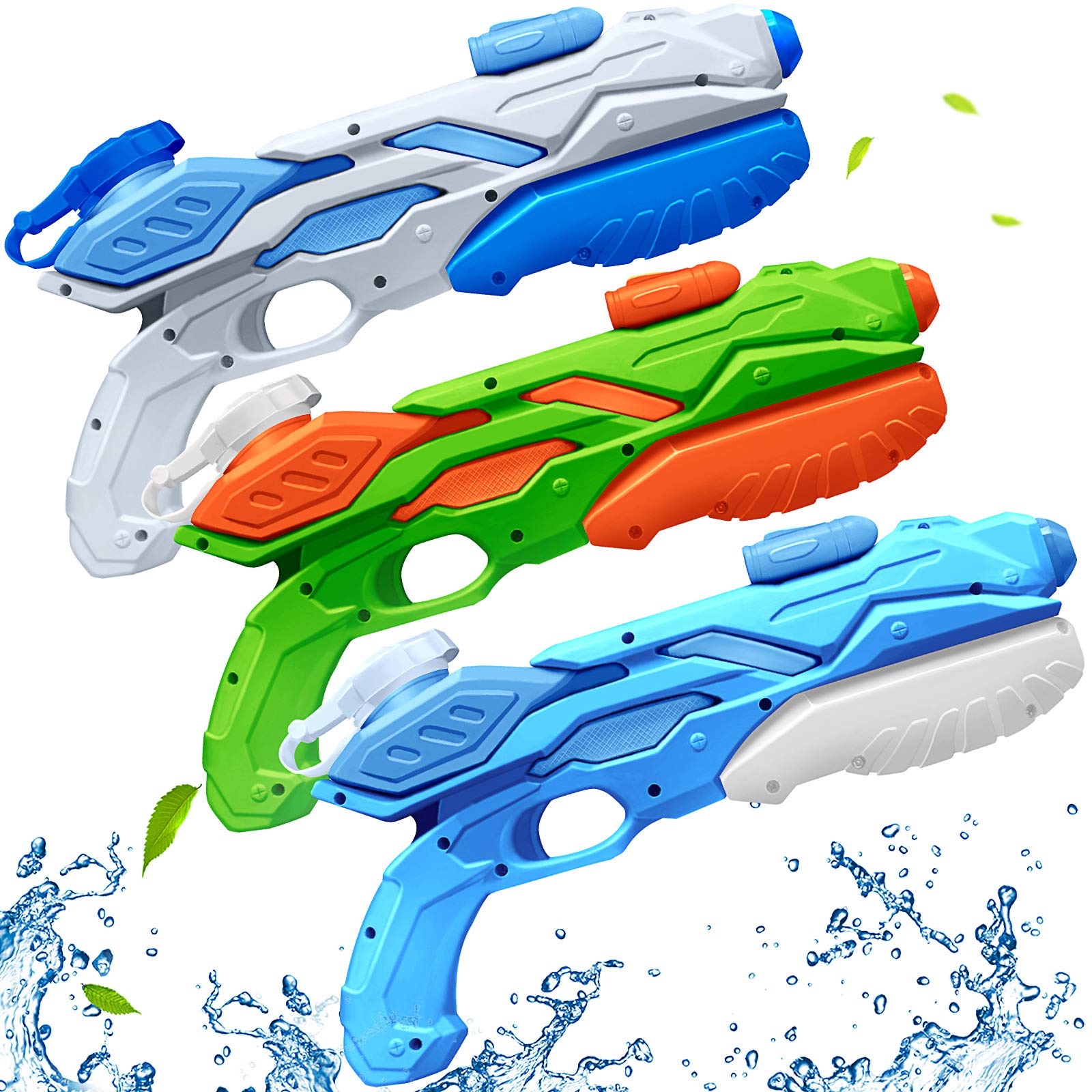 Hanmulee Water Pistols for Kids, 400ml Water Gun Super Soaker Pump, Squirt Guns for Kids Adults, Super Water Blaster Summer Toy For Swimming Pool Garden Party Outdoor Beach(White+Blue+Green)