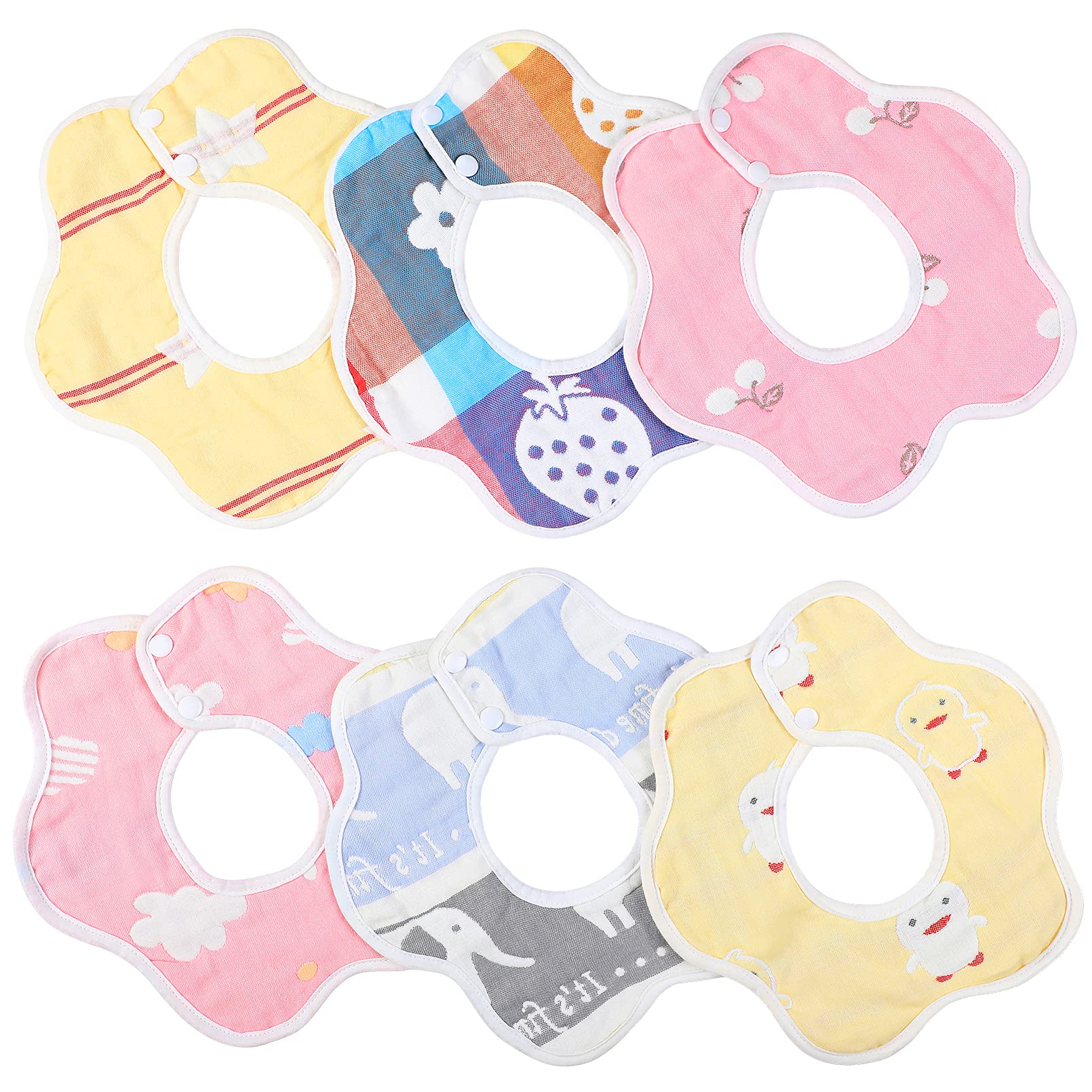 Yoofoss Baby Dribble Bib 100% Muslin Cotton Drool Bibs 6-Pack Soft and Absorbent Flower Newborn Bibs 360° Rotation for 0-2 Years Old Boy and Girl