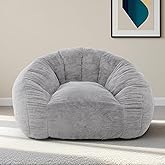 Bean Bag Chair for Adults, Soft Faux Fur Giant Beanbag Chairs, Oversized Cozy Bean Bag Couch Large Reading Chair, Comfy Bean Bag Sofa for Living Room, Bedroom & Dorm, Gray