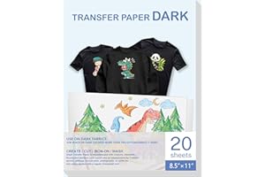 LEJOSEI Heat Transfer Paper for Inkjet & Laserjet Printer (20 Sheets 8.5"x11", Dark 3.0), Wash Durable, Long Lasting Printable HTV Infusible Ink Transfer Sheets, Vinyl Iron on Fabric Printer Paper