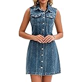 CIMUK Women Denim Dress Sleeveless Collared Western Button Down Short Jean Dresses